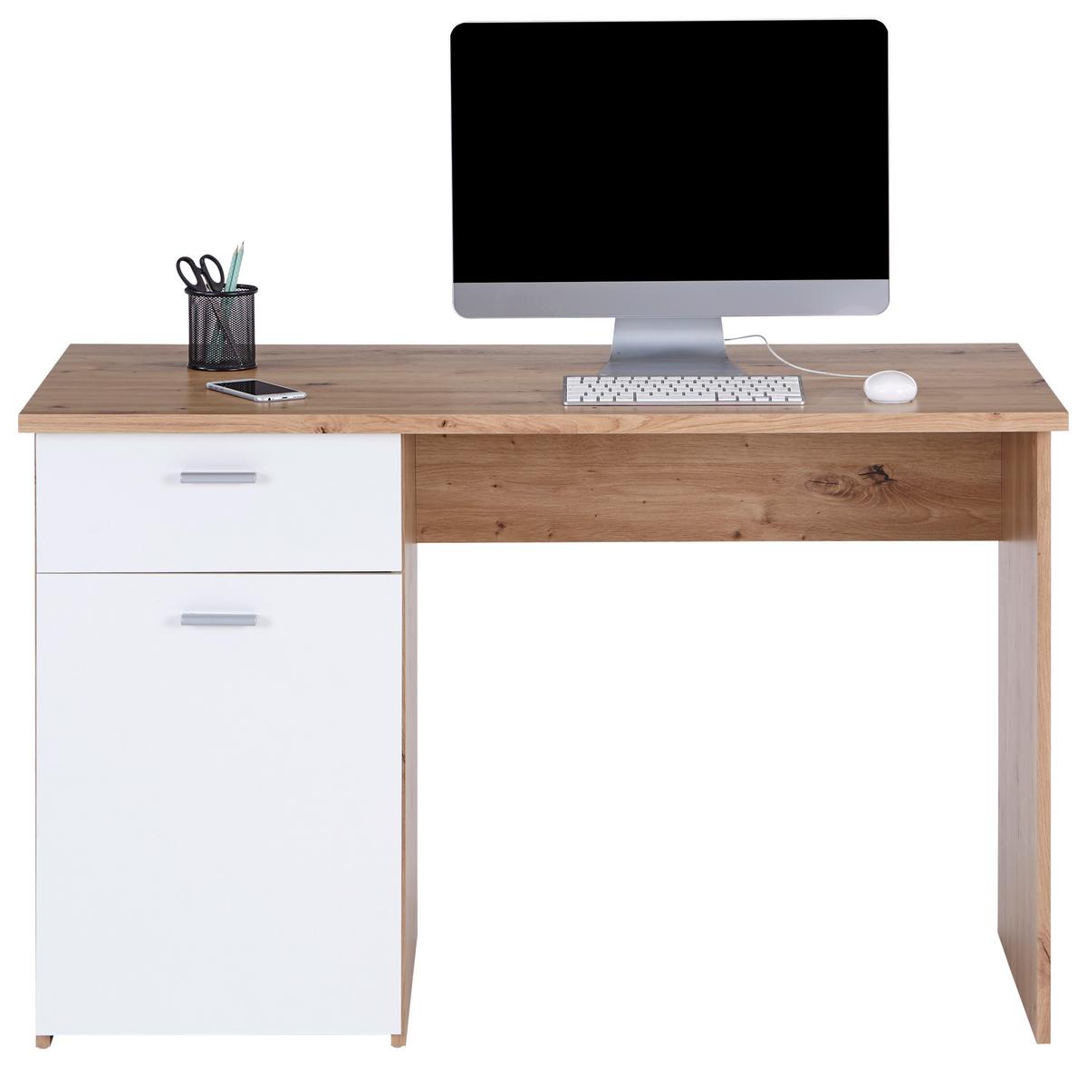 Pisalna Miza Simon, Bela, Barva Hrasta - bela/barve aluminija, Moderno, umetna masa/leseni material (120/75,5/60cm) - Mömax