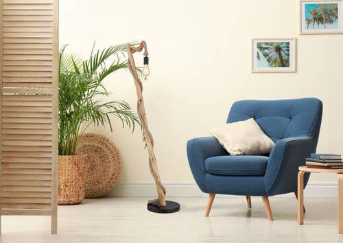 Stehleuchte Ulleu max. 60 Watt - Schwarz/Braun, Natur, Naturmaterialien/Holz (42,5/30/150cm) - Globo