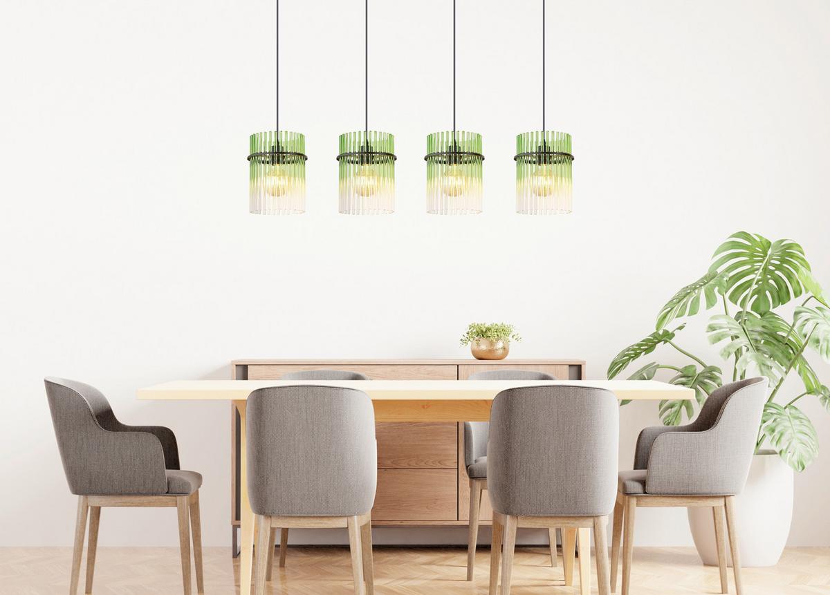 HÄNGELEUCHTE 15698-4HG GORLEY - Klar/Schwarz, Basics, Glas/Kunststoff (110/20/140cm) - Globo