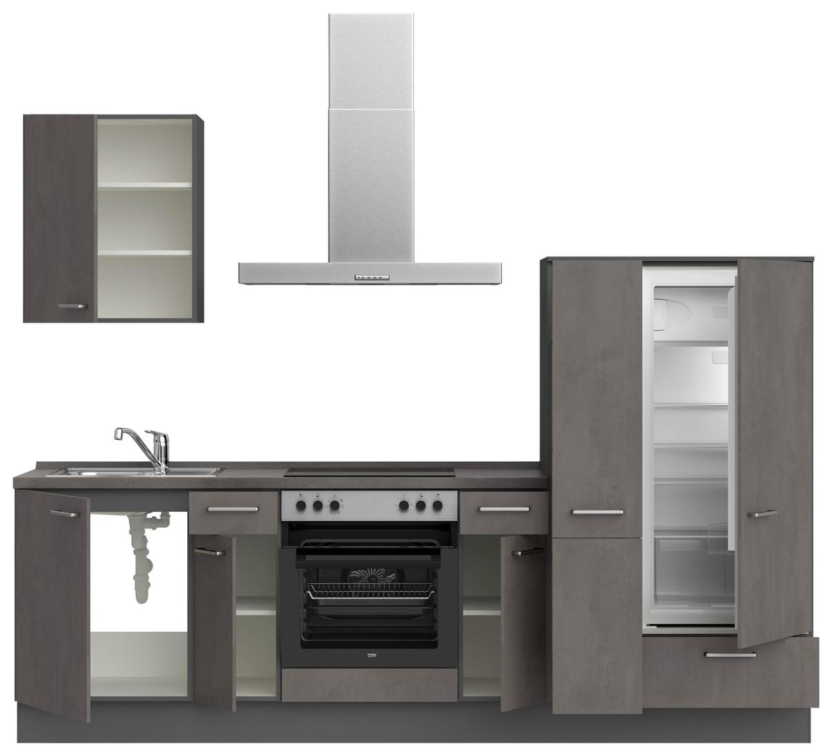 Küchenblock Riva Low m. Geräten Schieferfarben - Schieferfarben/Edelstahlfarben, MODERN, Holzwerkstoff/Metall (270cm) - Nobilia