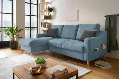 Wohnlandschaft Valentina Blau Mikrofaser - Blau/Schwarz, Design, Holz/Textil (150/228cm) - MID.YOU