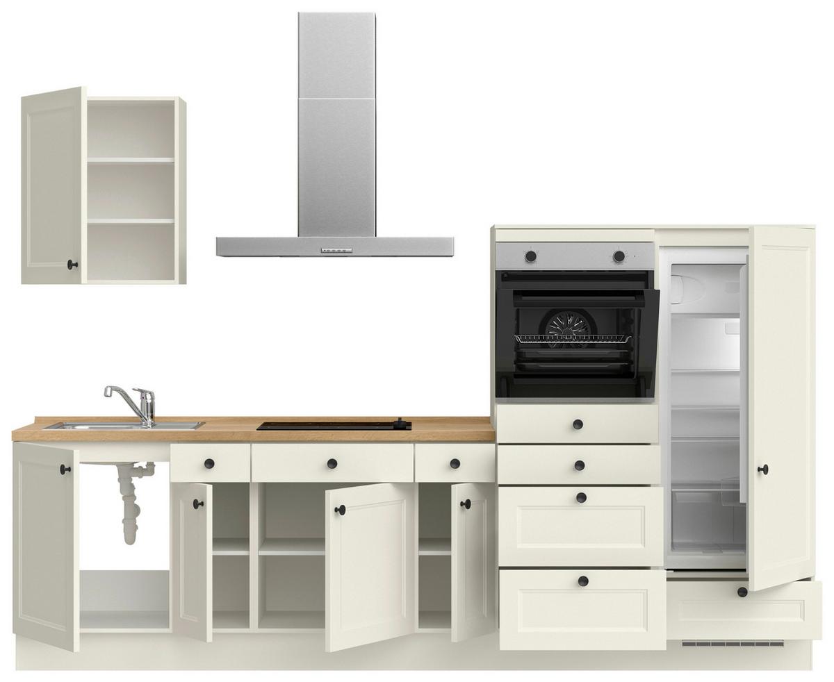 Küchenblock Cascada Low m. Geräten Weiß - Eichefarben/Schwarz, MODERN, Holzwerkstoff/Metall (300cm) - Nobilia