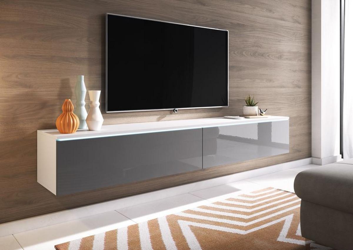 Lowboard ca. 180x30 cm mit LED Grau/Weiß - Grau Hochglanz/Weiß, LIFESTYLE, Holzwerkstoff/Kunststoff (180/30/33cm) - P & B
