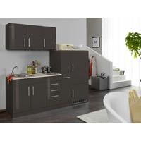 Küchenblock Toronto II m. Geräten Grau Hochglanz - Chromfarben/Grau Hochglanz, MODERN, Holzwerkstoff/Metall (210cm) - Held