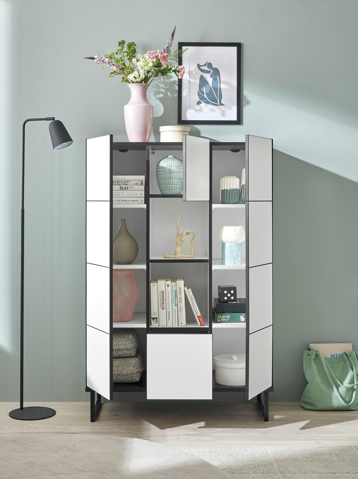 KOMODA WYSOKA VEGA - czarny/biały, Design, materiał drewnopochodny/metal (90/136/40cm) - home24