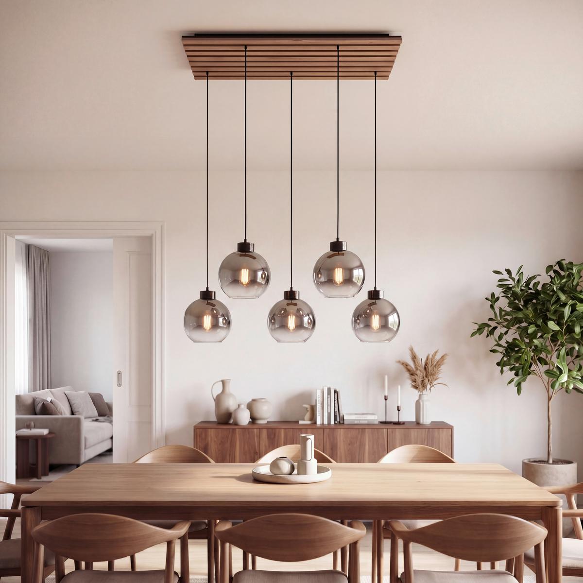 LAMPA WISZĄCA FONTANA - kolor dębowy/czarny, Natur, materiał drewnopochodny/tworzywo sztuczne (82/34/120cm) - Novel