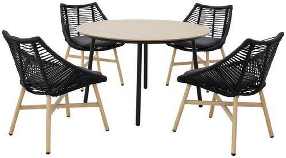 Gartentischgruppe Carmello Schwarz/Teakfarben - Anthrazit/Schwarz, Modern, Kunststoff/Textil - Mömax