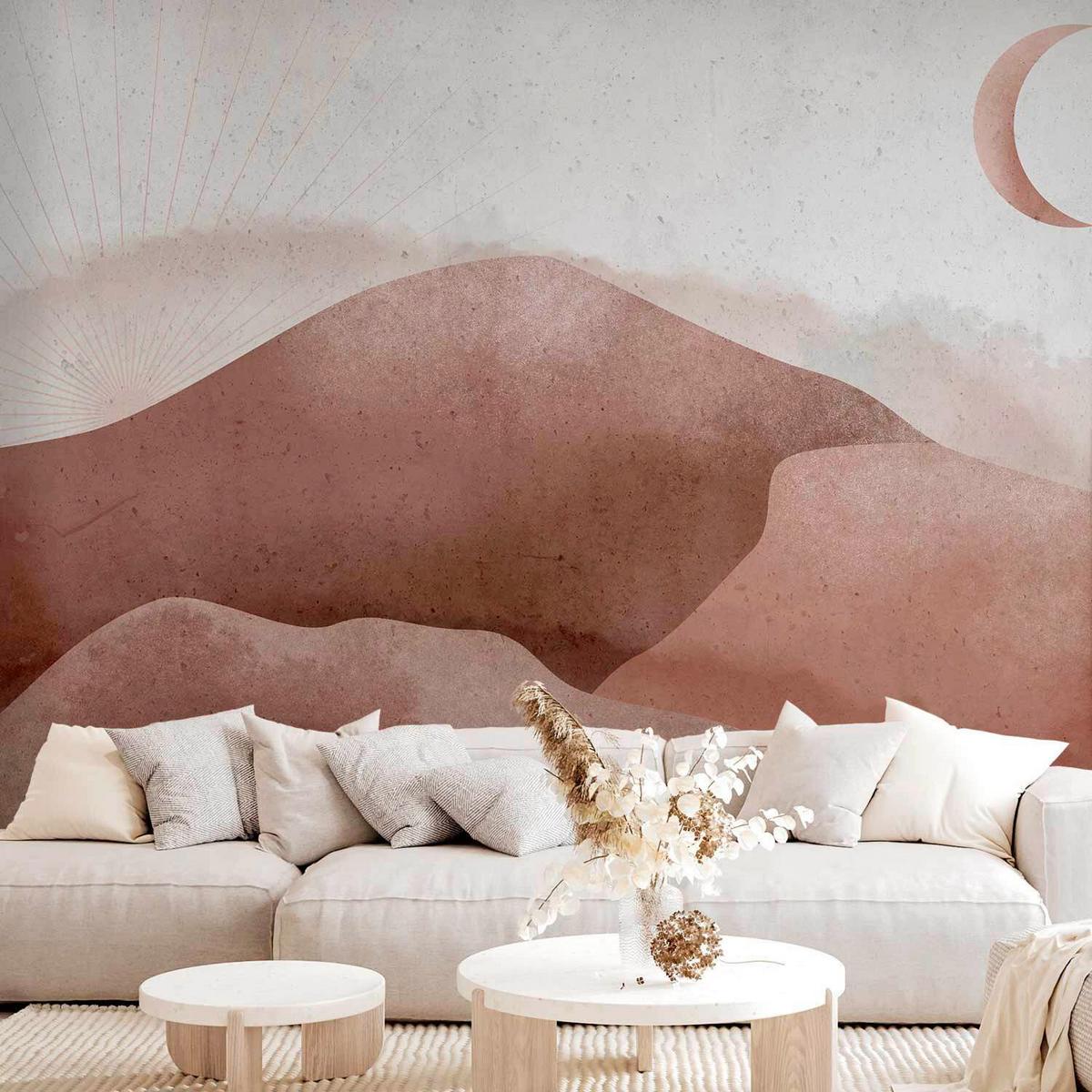 Fototapete Desert Landscape Pink/Hellgrau - Pink/Hellgrau, LIFESTYLE, Textil (200/140cm) - artgeist