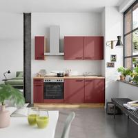 Küchenblock Easytouch Low m. Geräten Dunkelrot - Eichefarben/Schwarz, MODERN, Holzwerkstoff/Metall (210cm) - Nobilia
