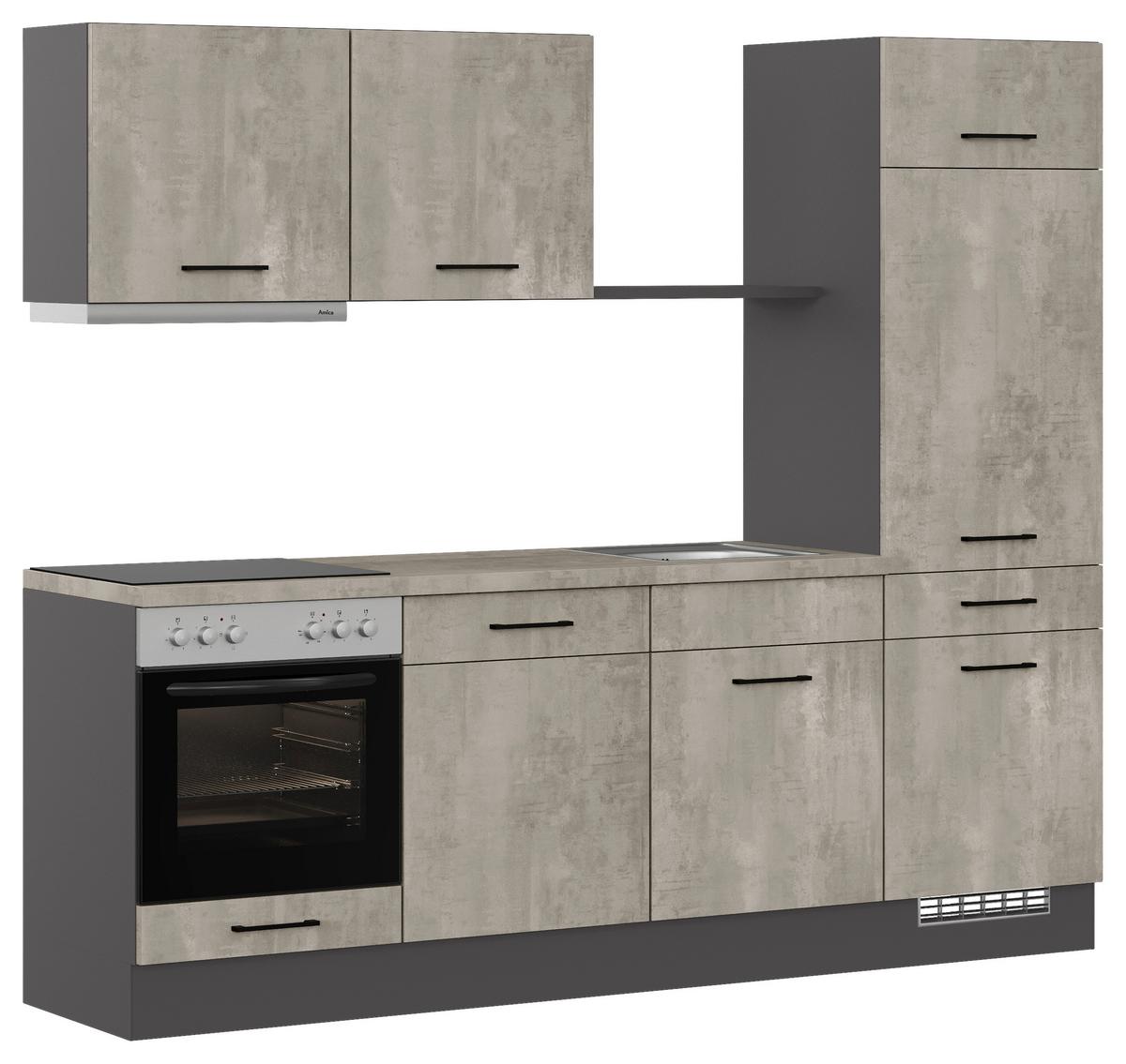 Küchenblock inkl. 5 E-Geräte IP1200 grau - Graphitfarben/Schwarz, Trend, Holzwerkstoff/Metall (240cm) - Impuls