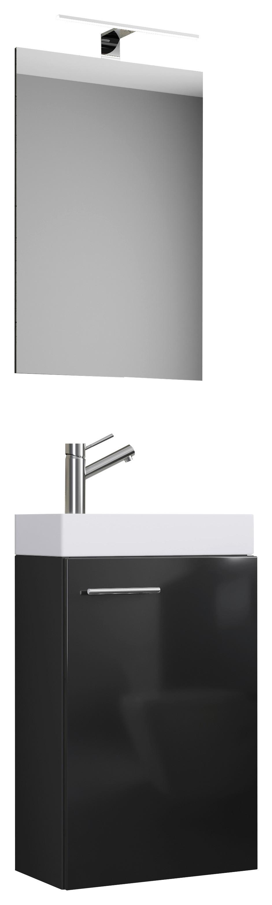 Gästebad Slito 4-tlg. inkl. LED ca. 40 cm Schwarz - Schwarz/Weiß, MODERN, Keramik/Holzwerkstoff (40cm) - MID.YOU