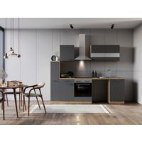 Küchenblock Merle m. Geräten Grau - Edelstahlfarben/Eichefarben, Basics, Glas/Holzwerkstoff (250cm) - Respekta