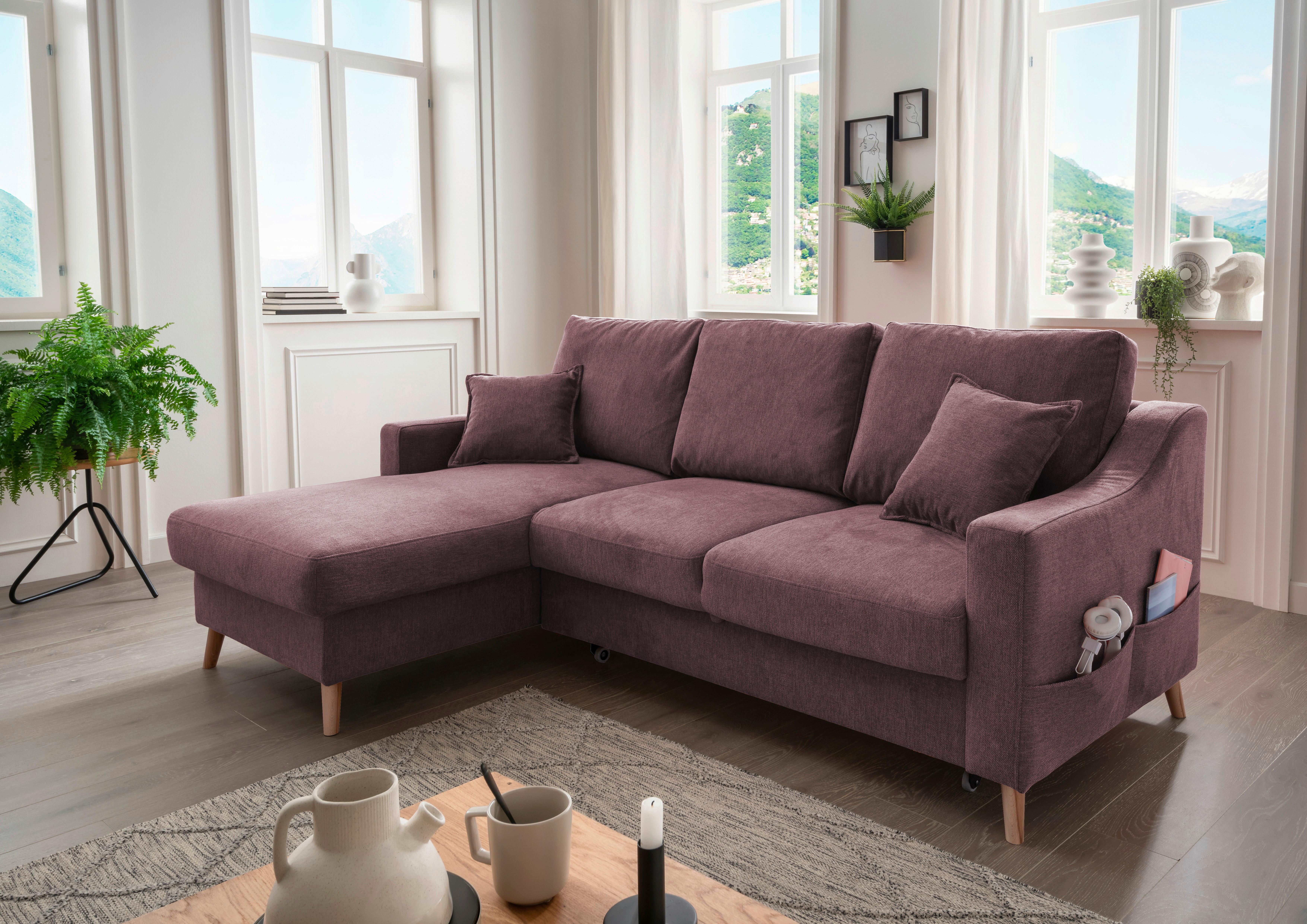 Wohnlandschaft Valentina Bordeaux Struktur - Bordeaux/Naturfarben, KONVENTIONELL, Holz/Textil (150/228cm) - P & B