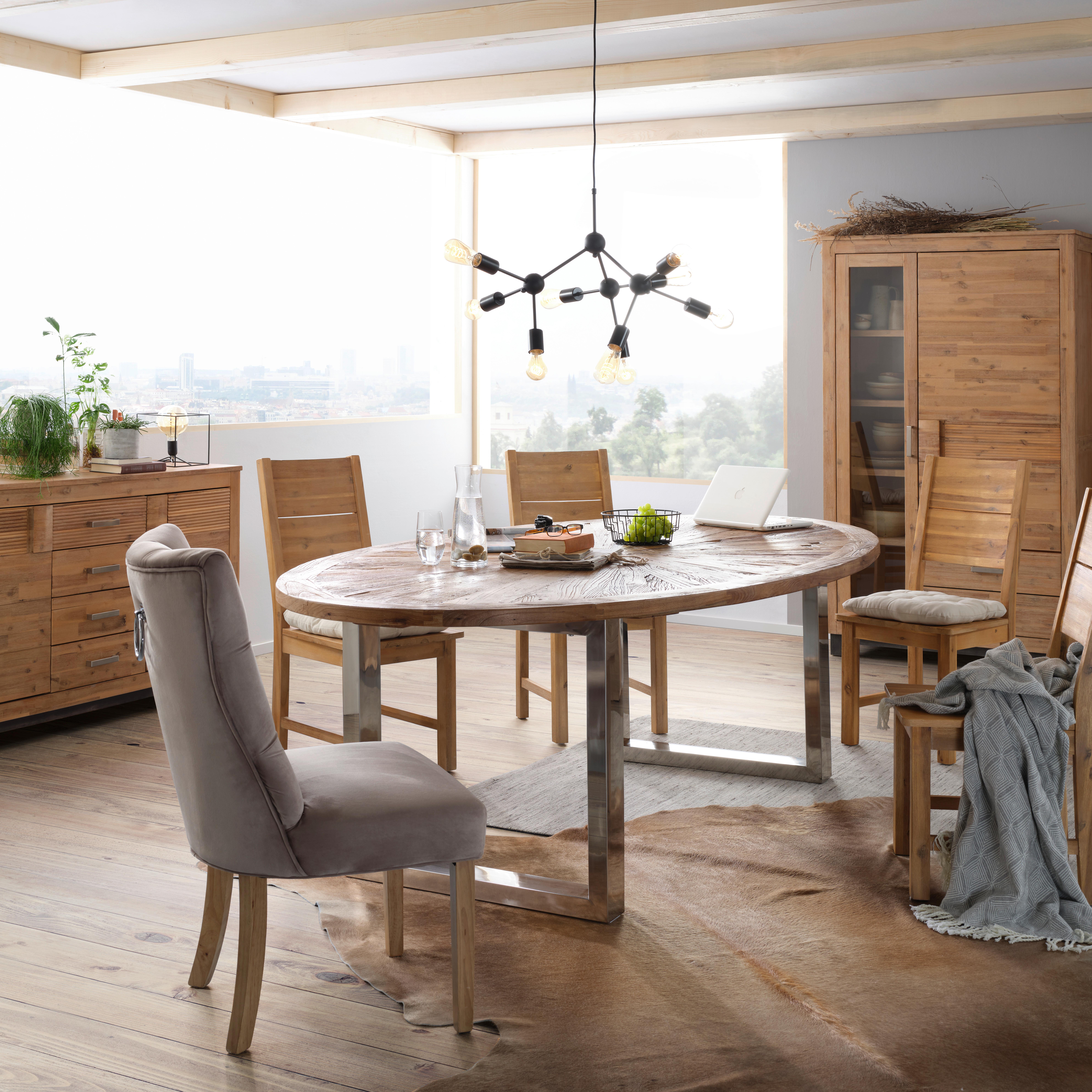 Esstisch in Braun massiv - Alufarben/Braun, Lifestyle, Holz/Metall (254/78/135cm) - Premium Living