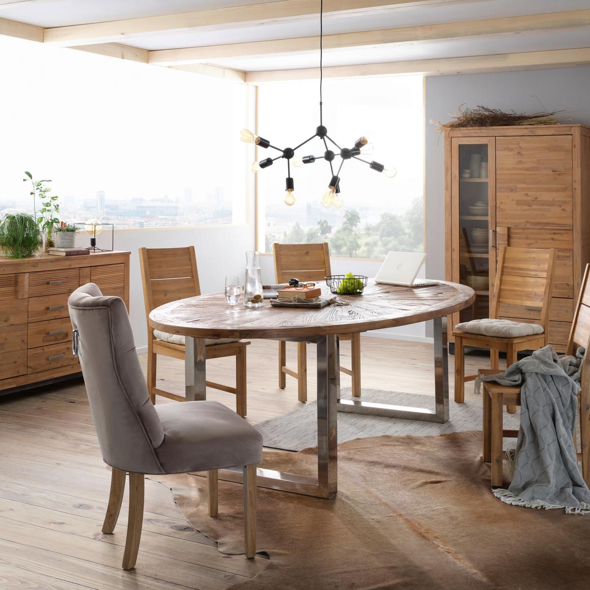 Esstisch in Braun massiv - Alufarben/Braun, Lifestyle, Holz/Metall (254/78/135cm) - Premium Living