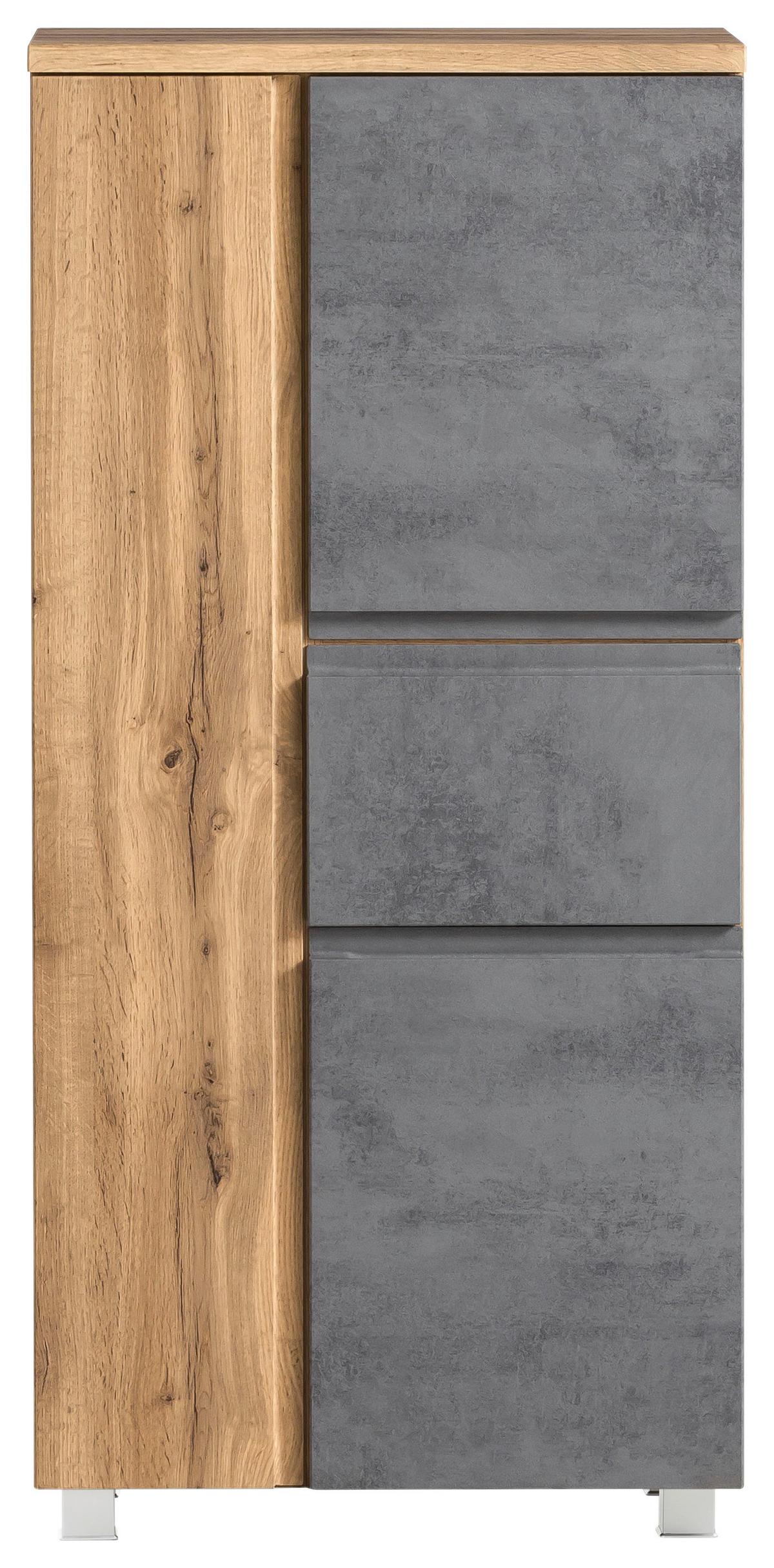 Midischrank Varese ca. 65x130 cm Hellgrau/Eiche - Eiche Wotan/Silberfarben, MODERN, Holzwerkstoff/Kunststoff (65/130/35cm) - Held