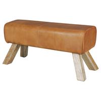 Hocker "WL5.105", braun - Braun, Natur, Leder/Holz (90/43/30cm) - MID.YOU