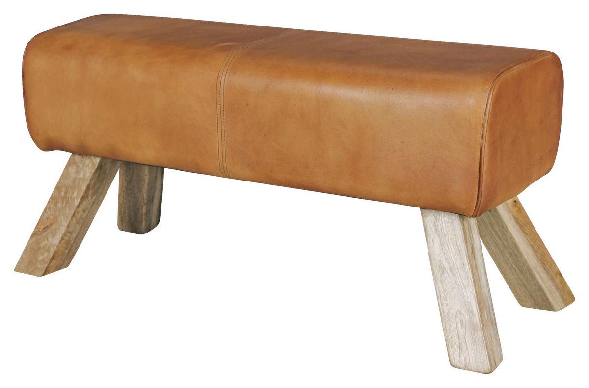 Hocker "WL5.105", braun - Braun, Natur, Leder/Holz (90/43/30cm) - MID.YOU