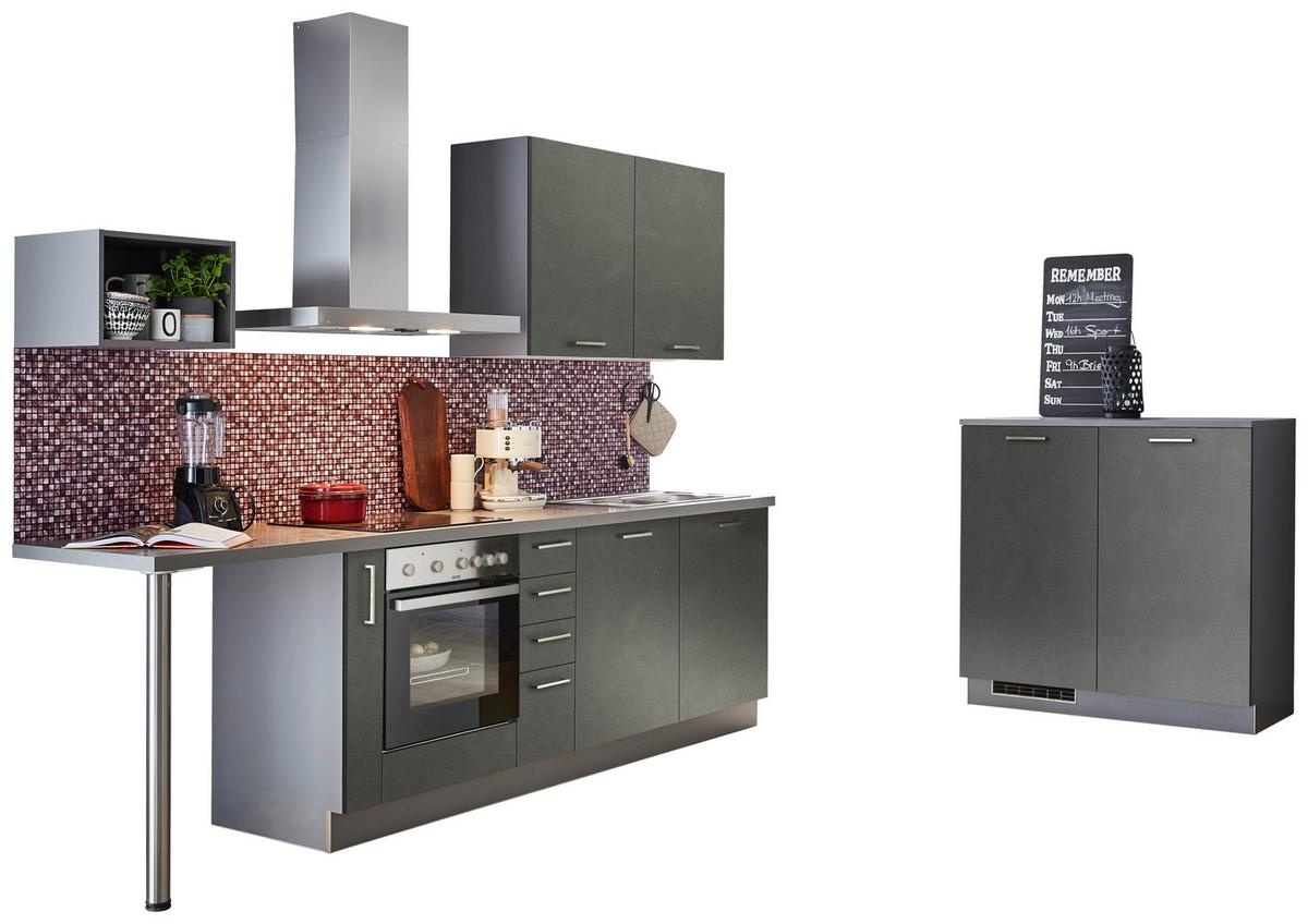 Küchenblock Base o. Geräte Dunkelgrau - Edelstahlfarben/Dunkelgrau, MODERN, Holzwerkstoff/Metall (295/120cm) - Express-Kuechen