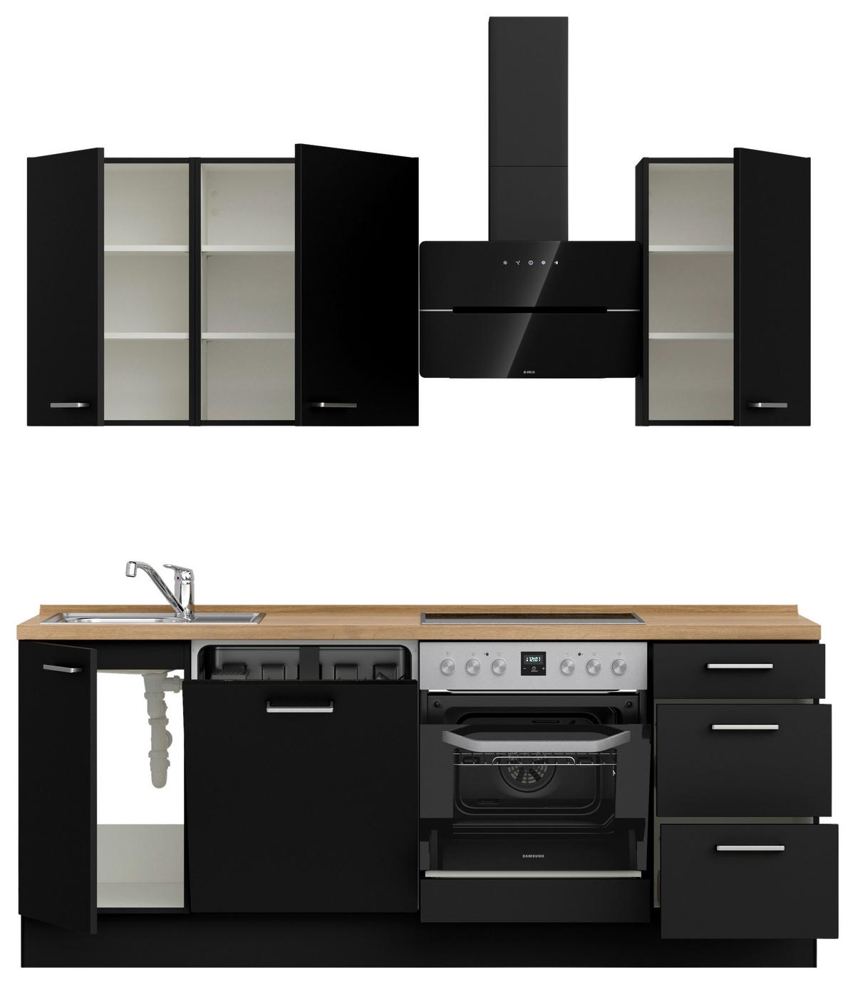 Küchenblock Touch High m. Geräten Schwarz - Edelstahlfarben/Eichefarben, MODERN, Holzwerkstoff/Metall (210cm) - Nobilia