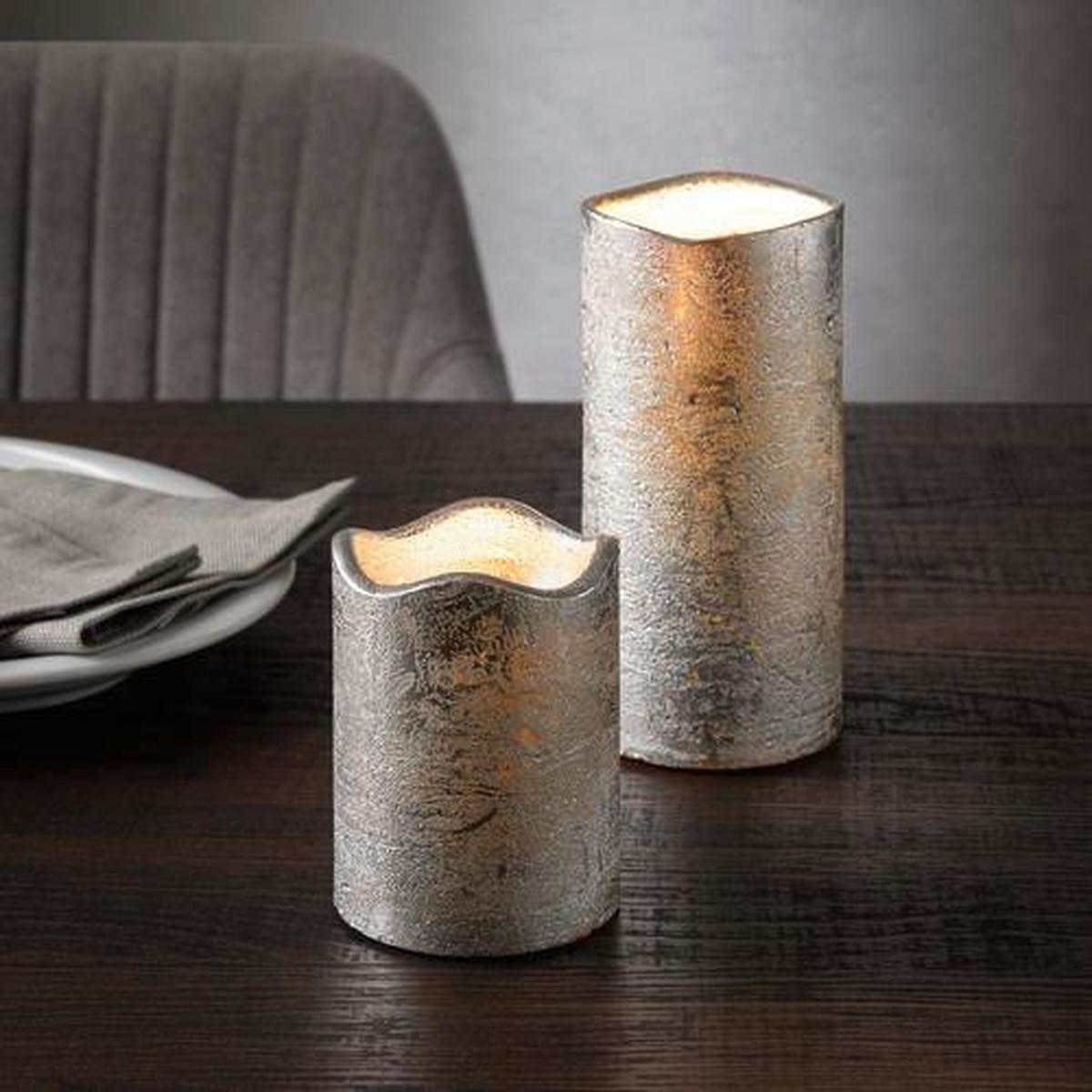 ŚWIECA LED LOA - kolor srebrny, Modern, materiały naturalne (9cm)