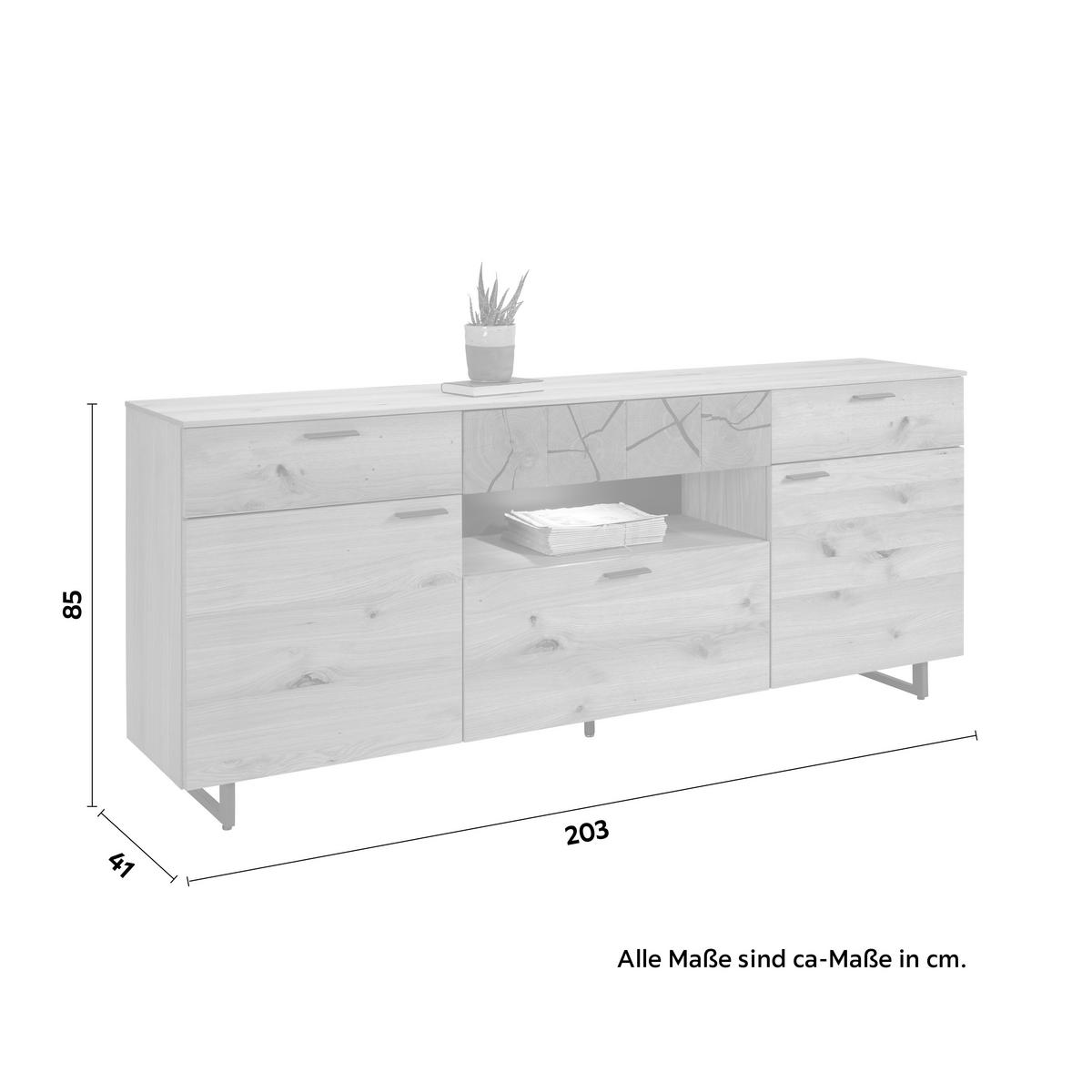 Sideboard Stockholm in Eichefarben - Eichefarben/Schwarz, Modern, Holzwerkstoff/Metall (203/85/41cm) - Premium Living