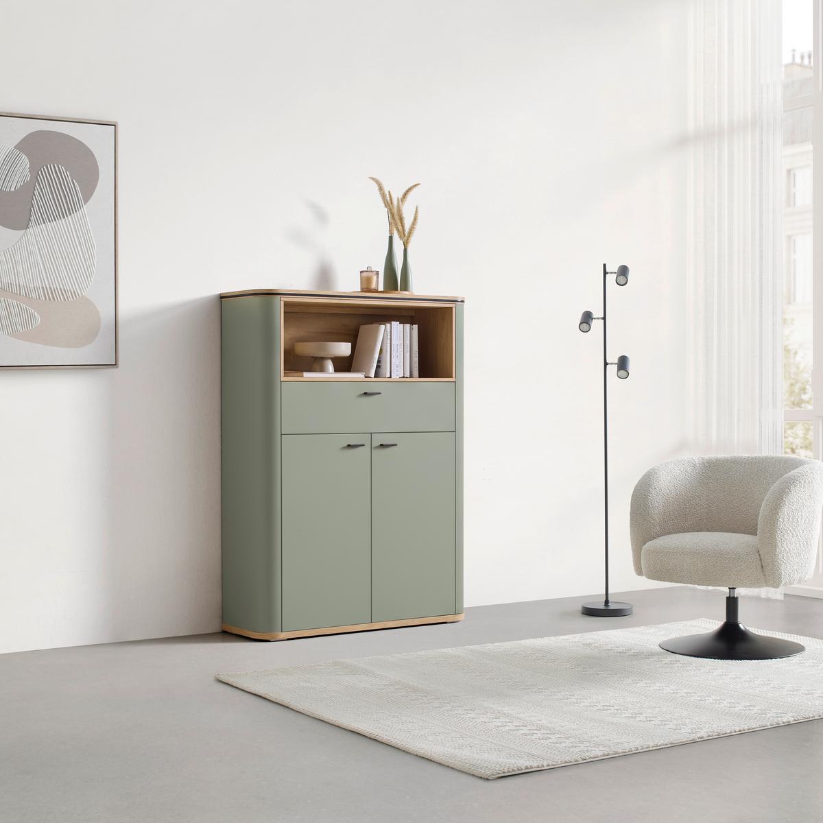 Highboard Lagos Salbeigrün/Eiche Artisan - Salbeigrün/Anthrazit, MODERN, Holzwerkstoff/Kunststoff (109,2/148,3/37,5cm) - Premium Living