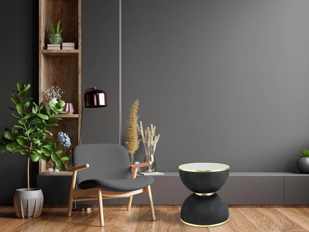 BEISTELLTISCH JOKAI 225 SCHWARZ - Goldfarben/Schwarz, Design, Textil/Stein (47/51cm) - Kayoom