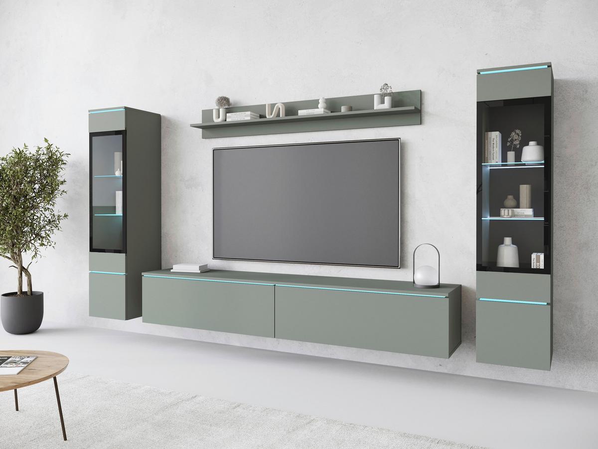 Dnevni Regal Vera I, Zelena, Z Osvetlitvijo, 4-Delni - siva/zelena, Trend, umetna masa/steklo (240/130/33cm) - P & B