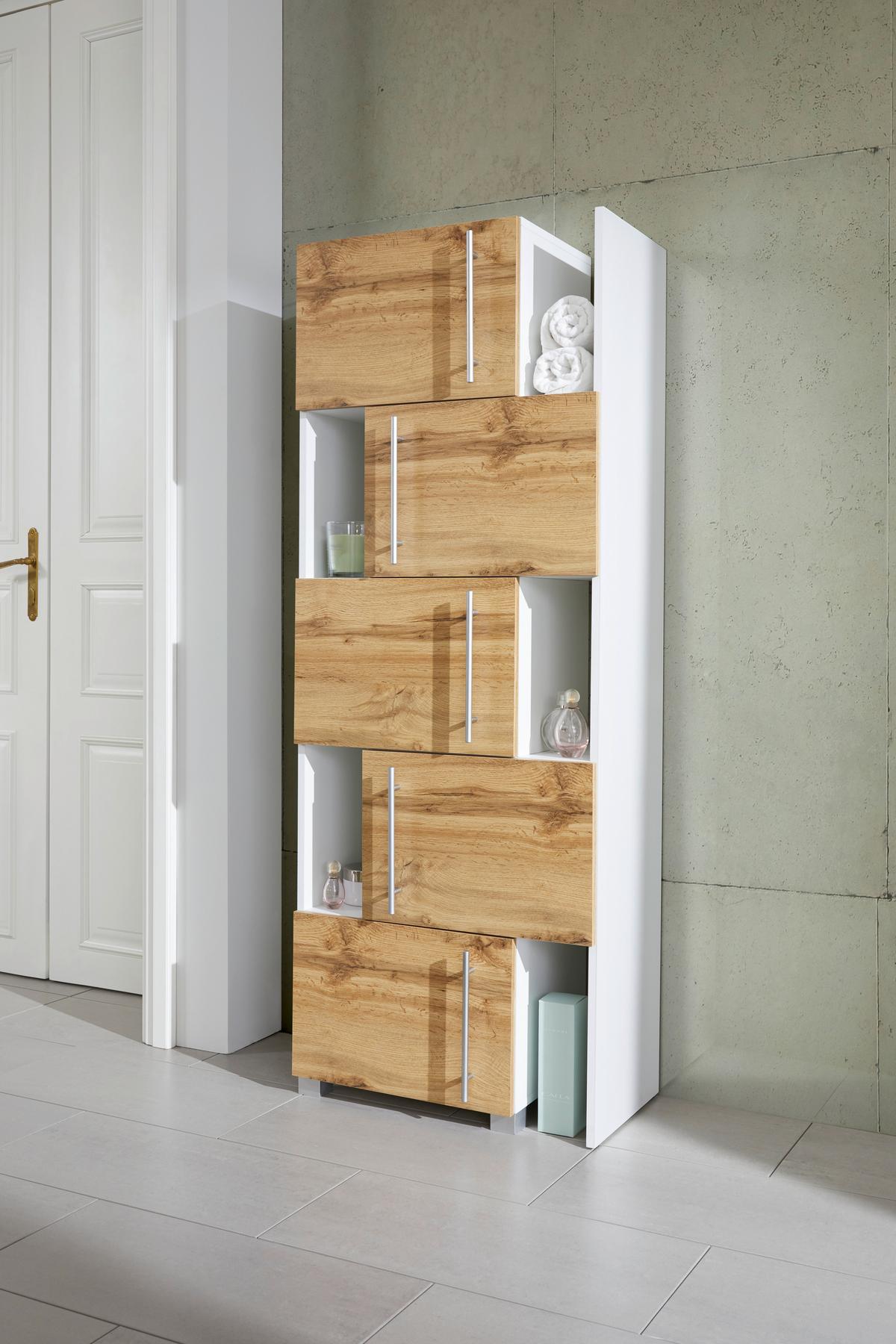 Regalelement Weiss/Eichefarben - Chromfarben/Weiss, Modern, Holzwerkstoff/Metall (47-78/164/35cm) - Mömax