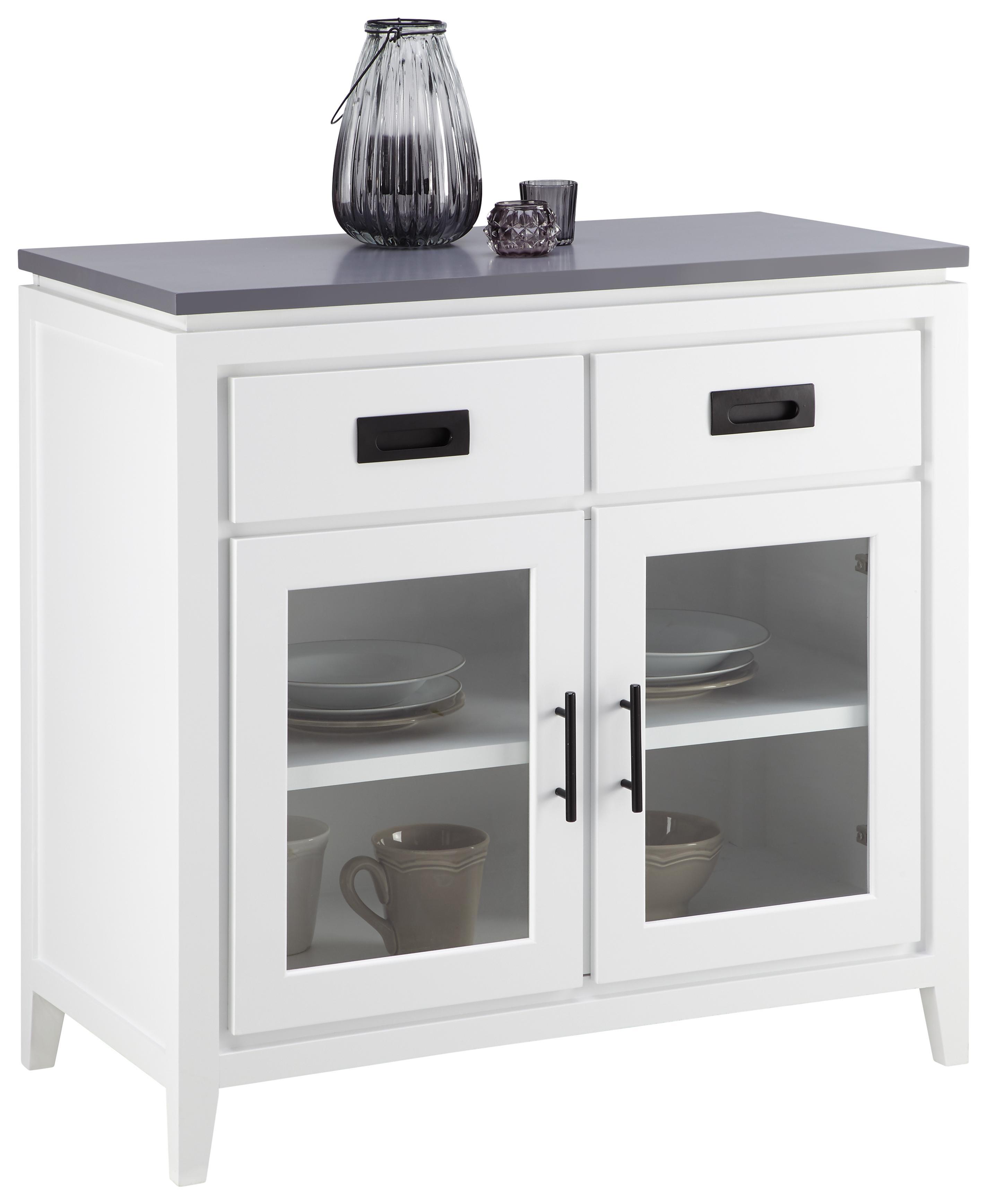 SIDEBOARD in Weiß/Grau 'Liana' - Weiß/Grau, MODERN, Glas/Holz (80l) - Bessagi Home