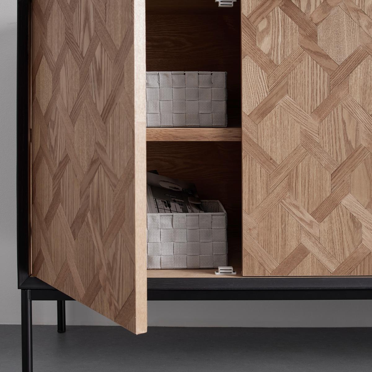 Sideboard Milano Schwarz/Esche furniert - Eschefarben/Schwarz, MODERN, Holz/Metall (144/79/40cm) - Bessagi Home