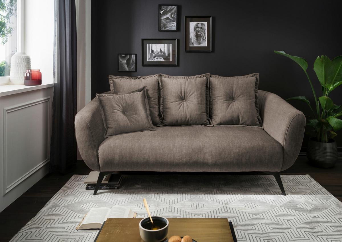 2,5-Sitzer-Sofa Baggio Braun Velours - Schwarz/Braun, MODERN, Holz/Textil (196/94/103cm) - Livetastic