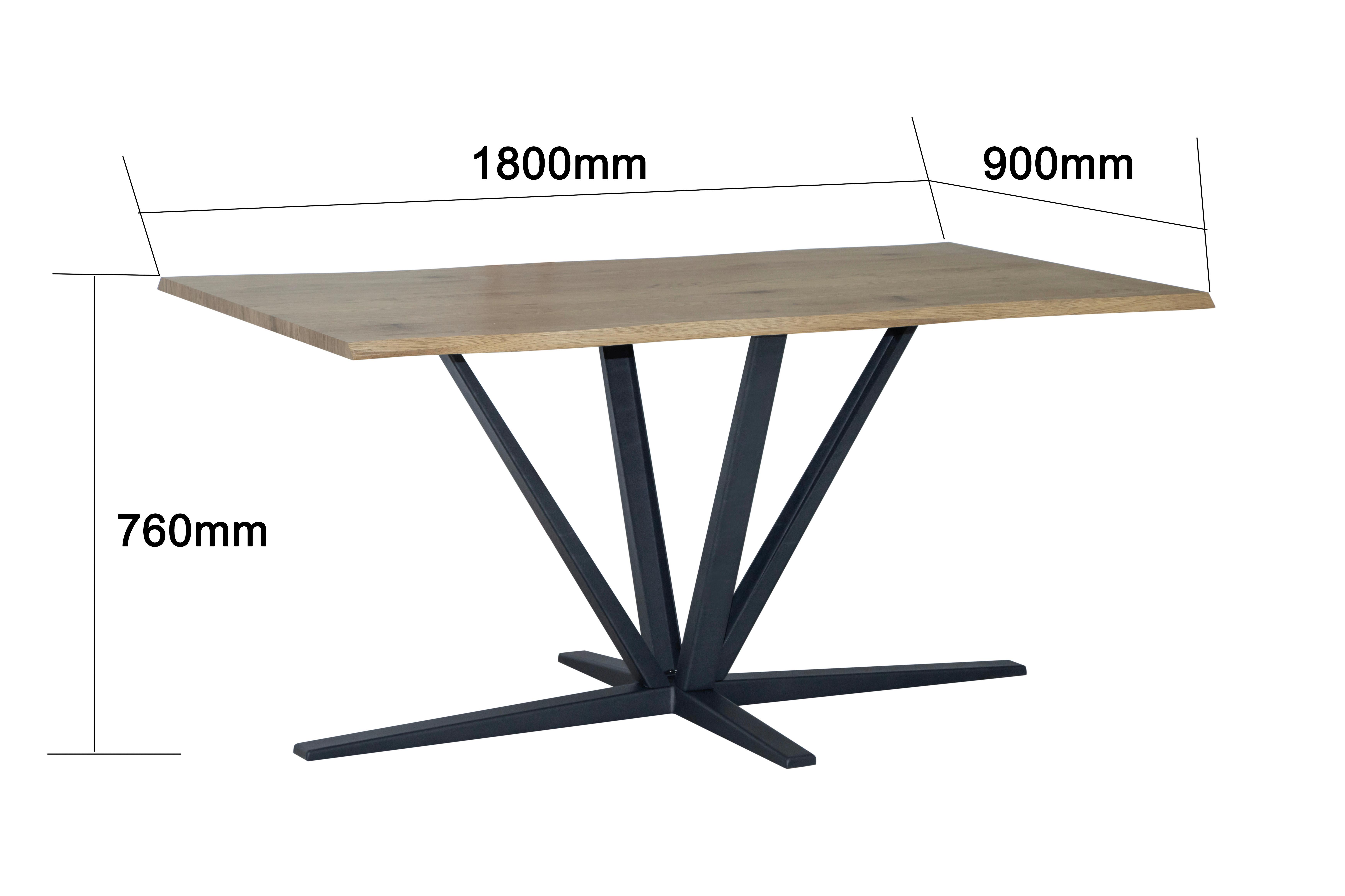 Jedilna Miza Pim, Barva Hrasta, 180x90 - črna/barve hrasta, Moderno, kovina/leseni material (180/76/90cm) - MID.YOU