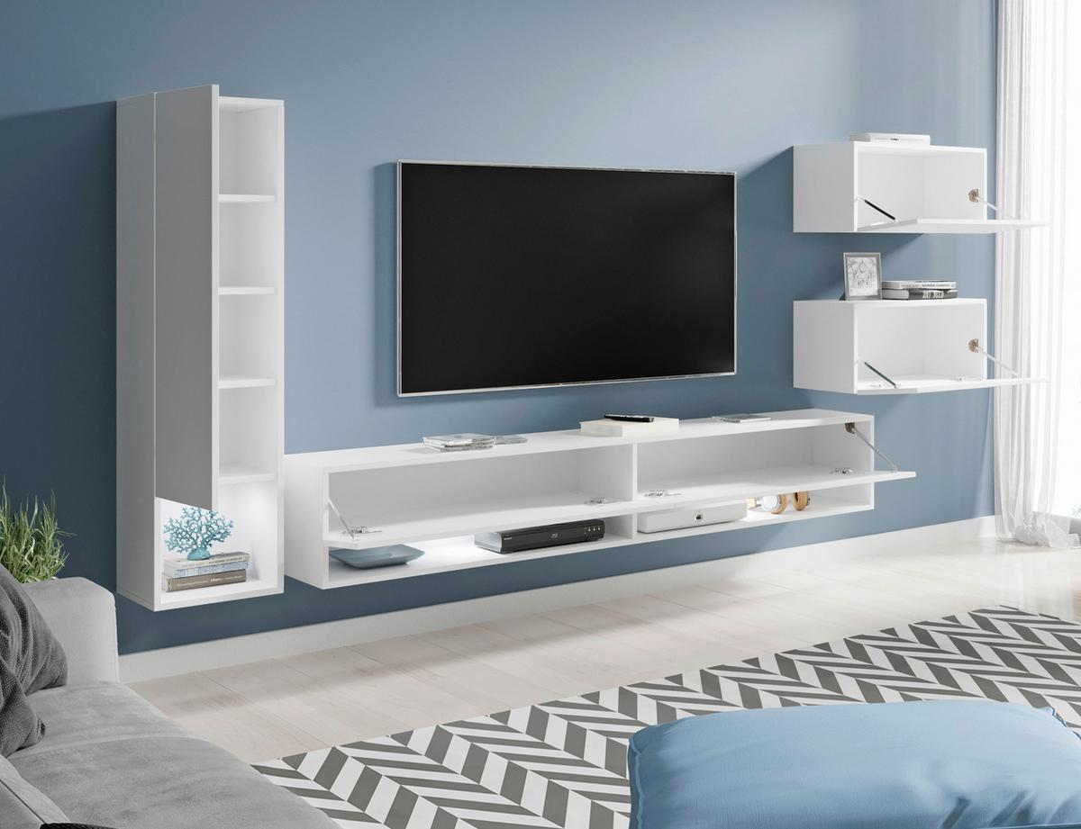 Dnevni Regal Amadeo, Bela, Visoki Sijaj, Led, 4-Delno - bela/visoki sijaj, Trendi, leseni material (270/130/32,5cm) - P & B