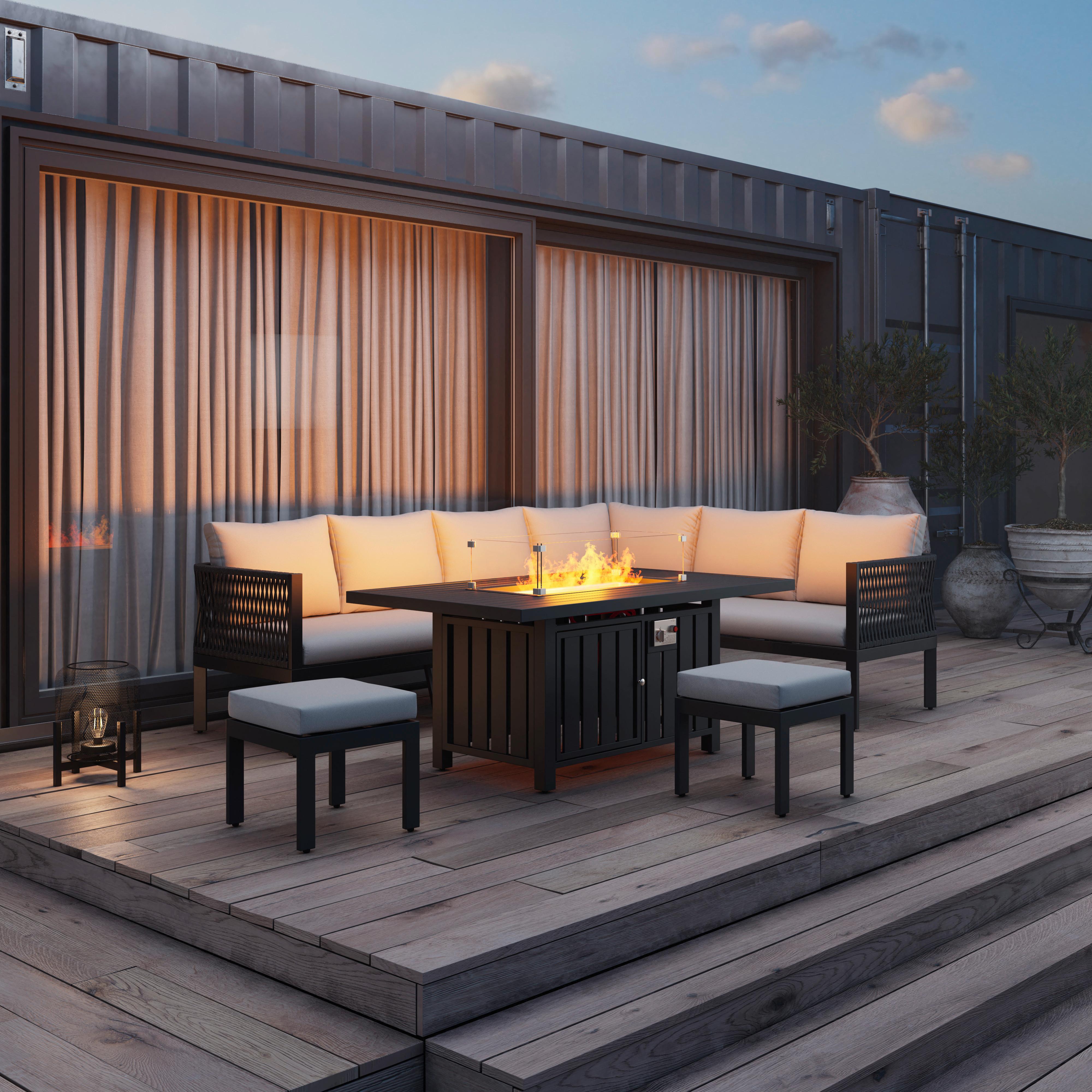 Dining-Loungeset Selena Grau Outdoorstoff/Metall +Abdeckung - Edelstahlfarben/Hellgrau, MODERN, Glas/Textil (258/66/72cm) - Bessagi Garden