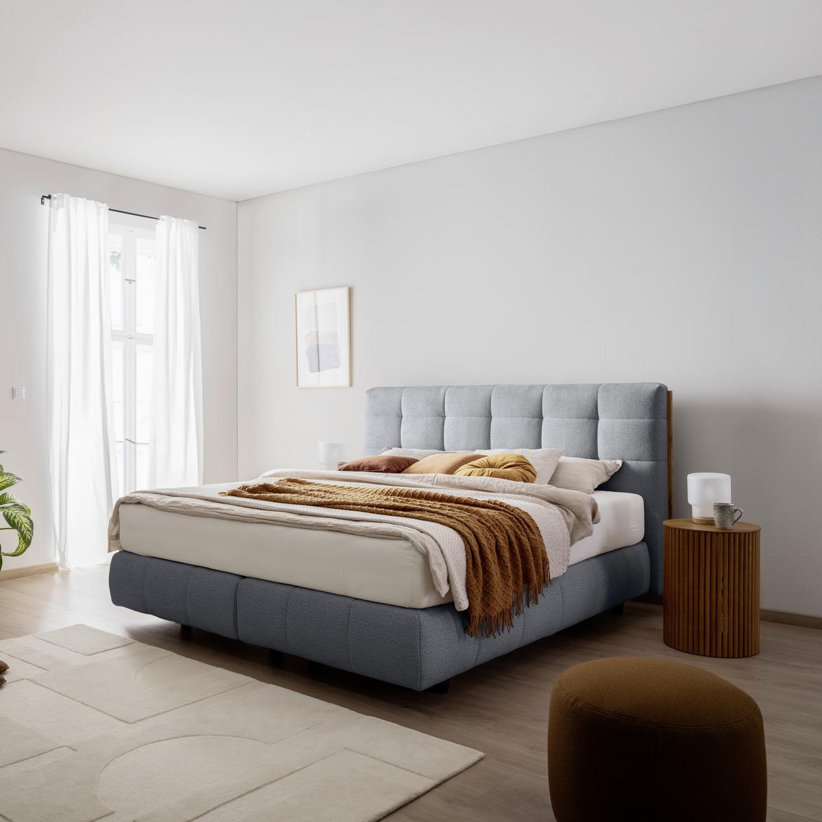 Boxspringbett Lavenito Blau ca. 200x200cm - Blau/Schwarz, KONVENTIONELL, Textil (200/200cm) - Premium Living