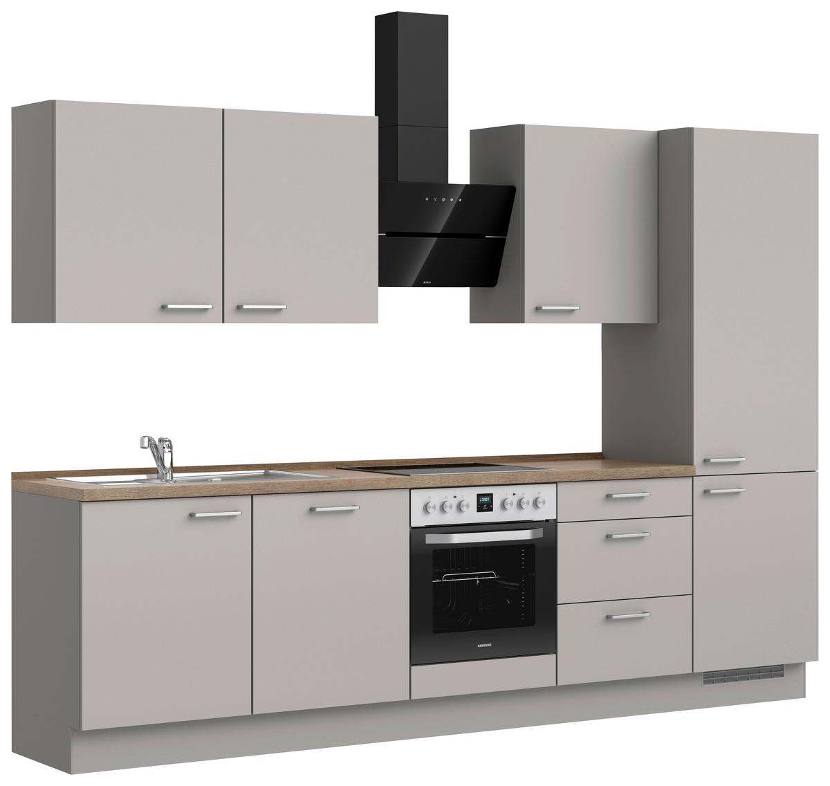 Küchenblock Touch High m. Geräten Grau - Eiche dunkel/Edelstahlfarben, MODERN, Holzwerkstoff/Metall (300cm) - Nobilia