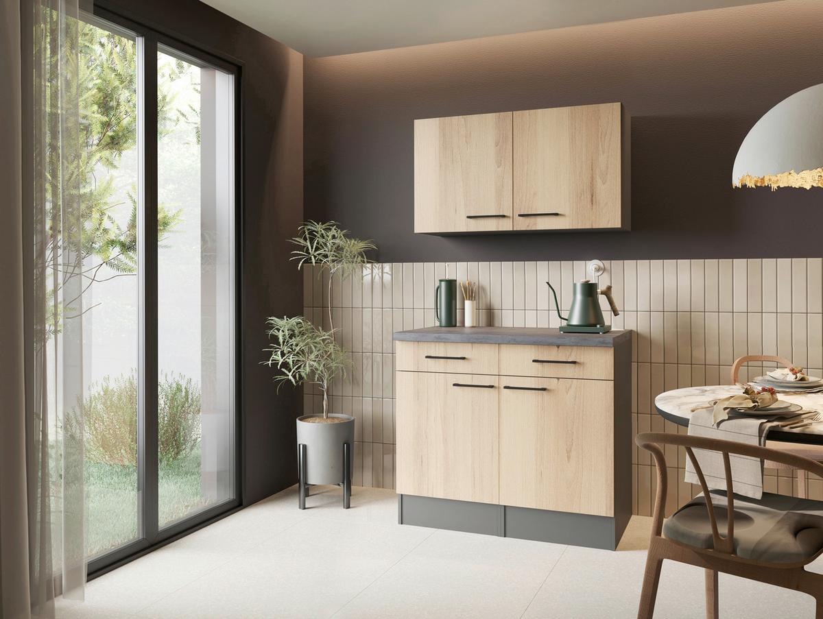 Buffet Oliver Grau/Eiche - Schwarz/Eiche Artisan, Trend, Holzwerkstoff/Metall (100/200/60cm) - Respekta