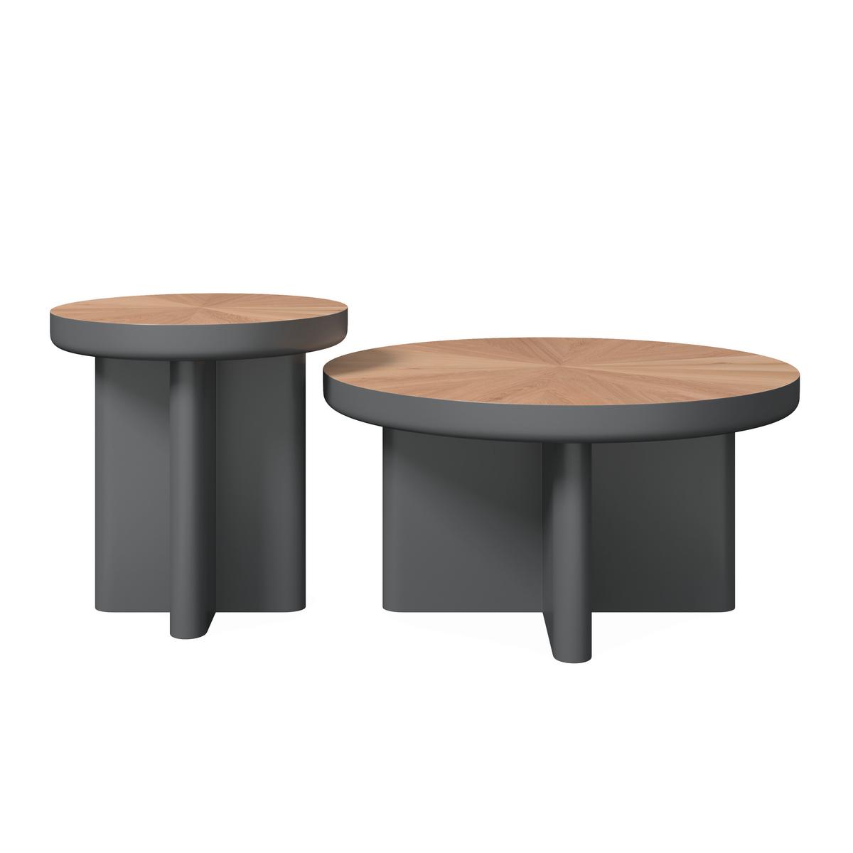 Couchtisch Viola Grau/Eichefarben 2er Set Rund - Eichefarben/Grau, MODERN, Holz/Holzwerkstoff (80/50/80/50/41/51cm) - Bessagi Home