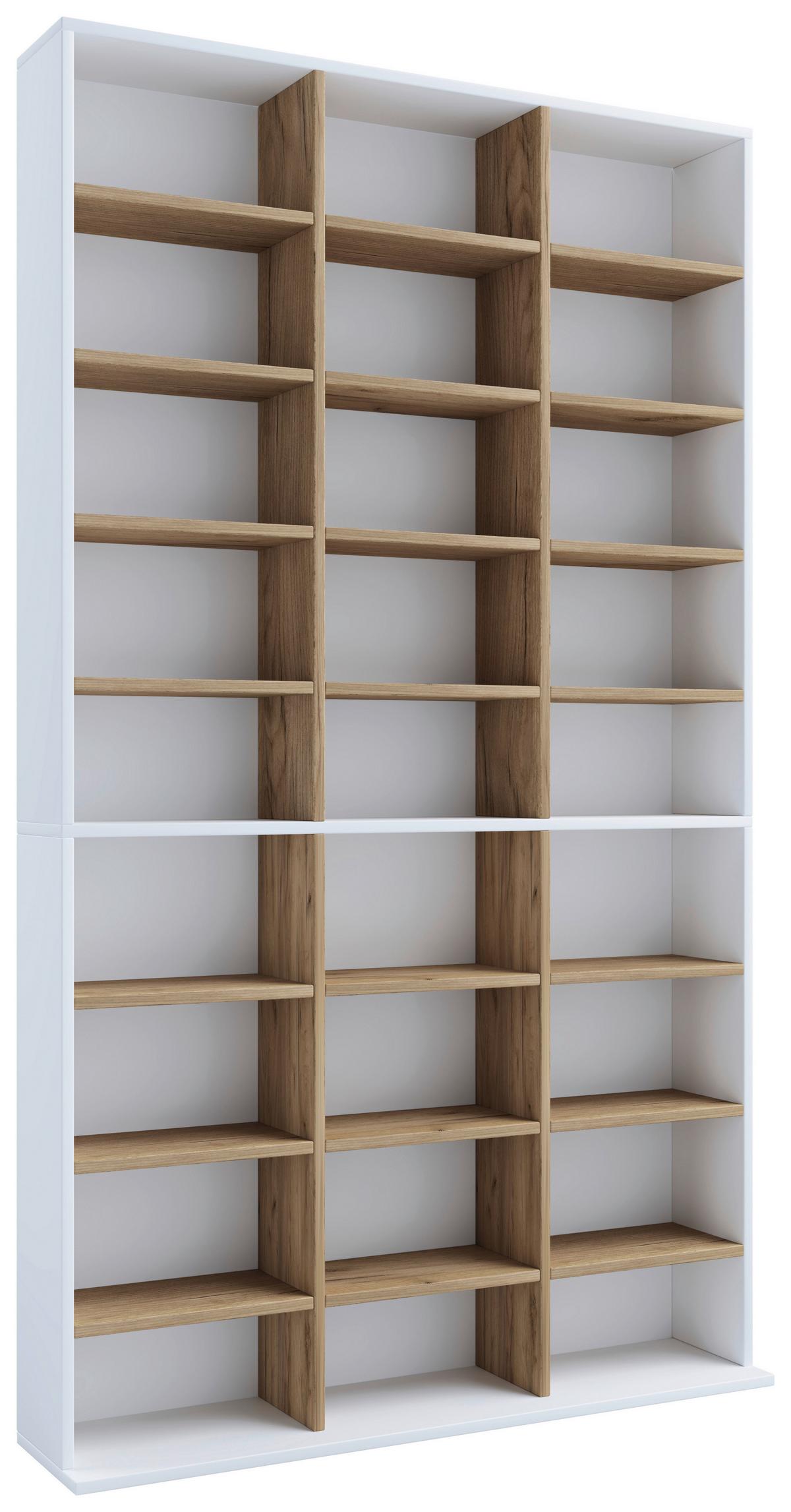 Regal Megosa Xl, Bela, Barva Hrasta - bela/medeni hrast, Design, leseni material (102/181/23cm) - MID.YOU