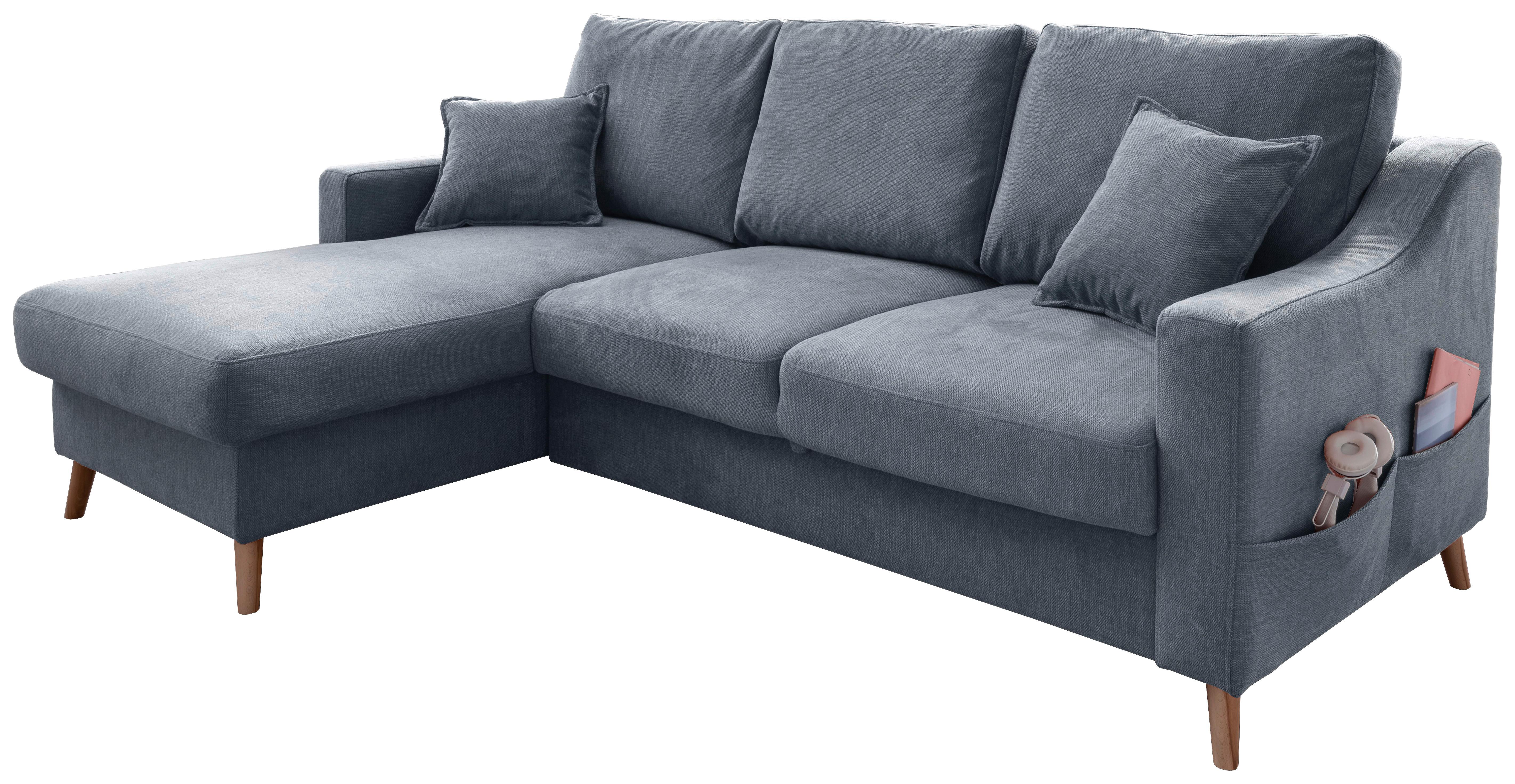 Wohnlandschaft Valentina Blau Struktur - Blau/Naturfarben, KONVENTIONELL, Holz/Textil (150/228cm) - P & B