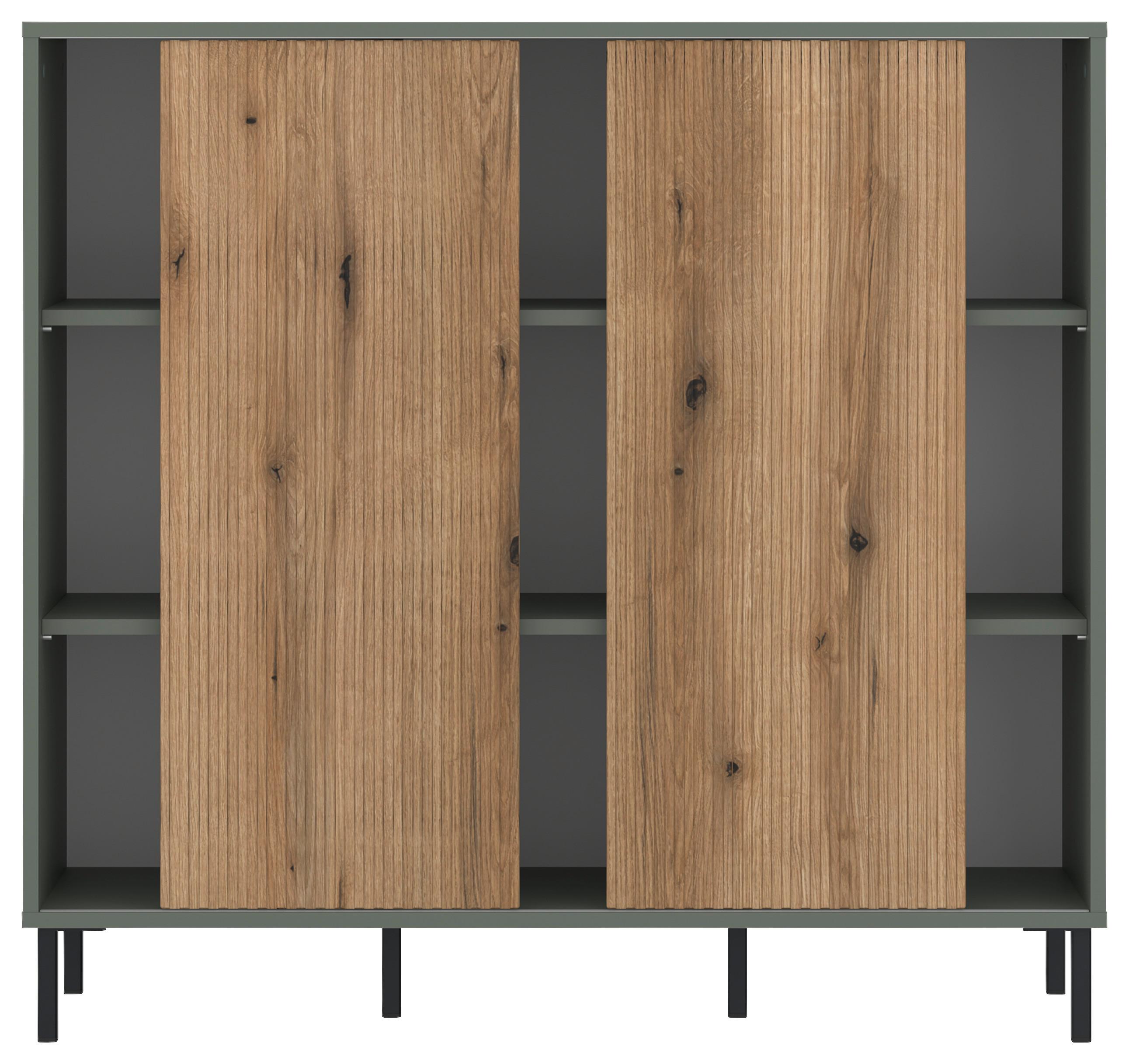 Comodă POZZI - culoare lemn stejar/verde gri, Trend, material pe bază de lemn (111,6/105,2/40cm) - Modern Living