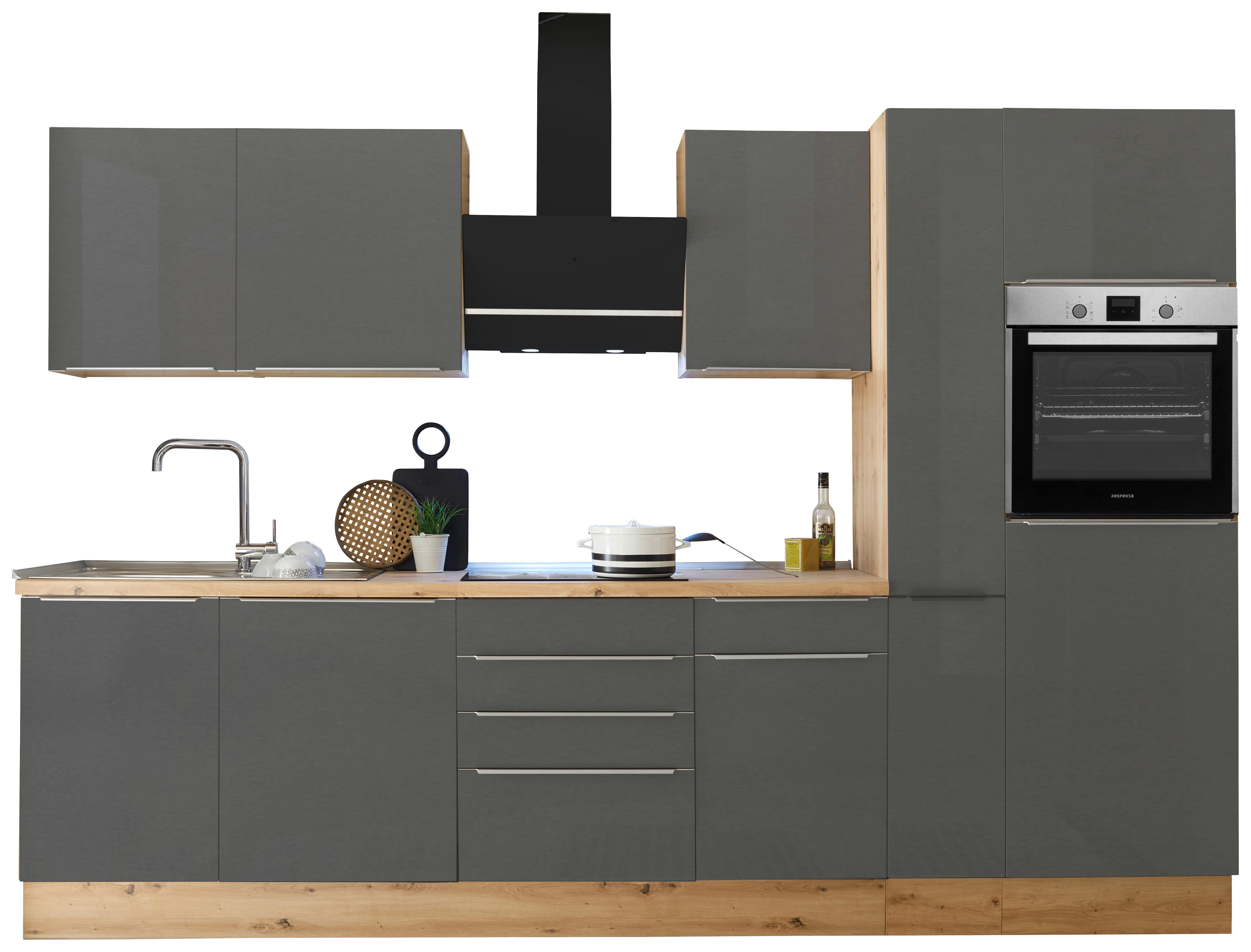 Küchenblock Marleen m. Geräten Grau B: ca. 310 cm - Anthrazit/Alufarben, LIFESTYLE, Holzwerkstoff/Kunststoff (310/211/60cm) - Respekta