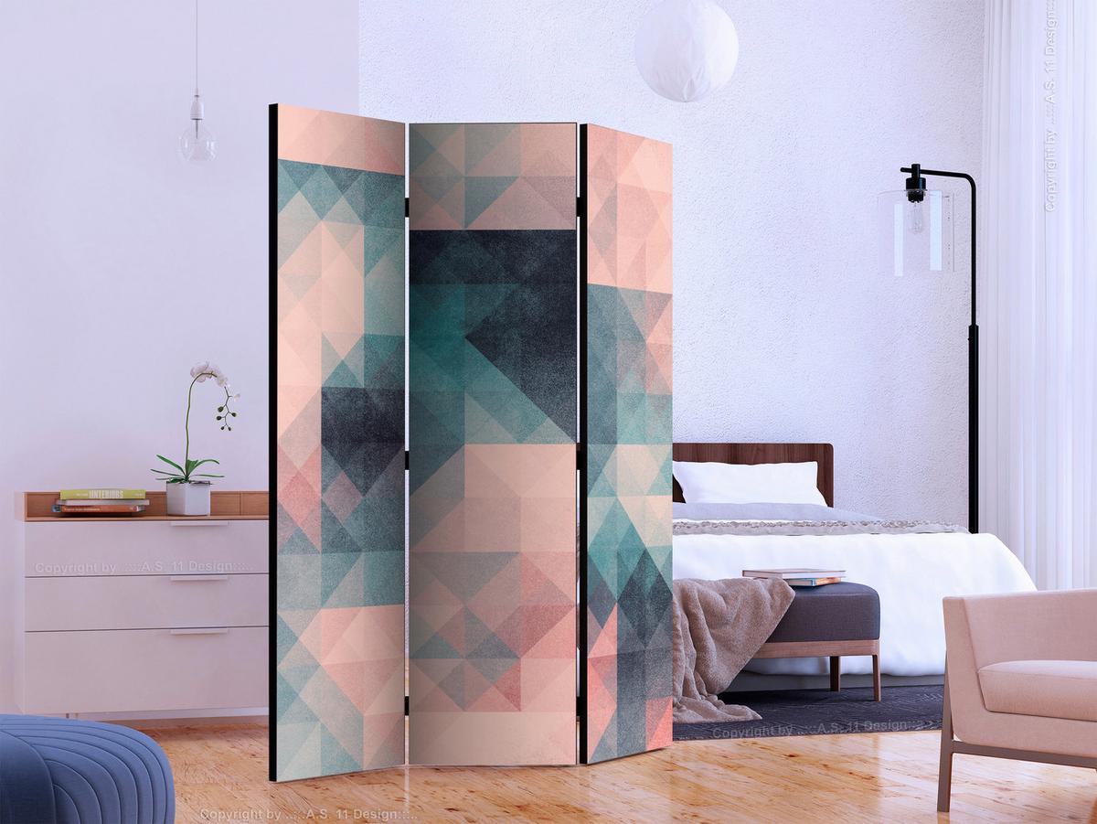 Paravan Pixels, 3-Delni, Dvostranski - večbarvno, Basics, tekstil/les (135/172/3cm) - artgeist