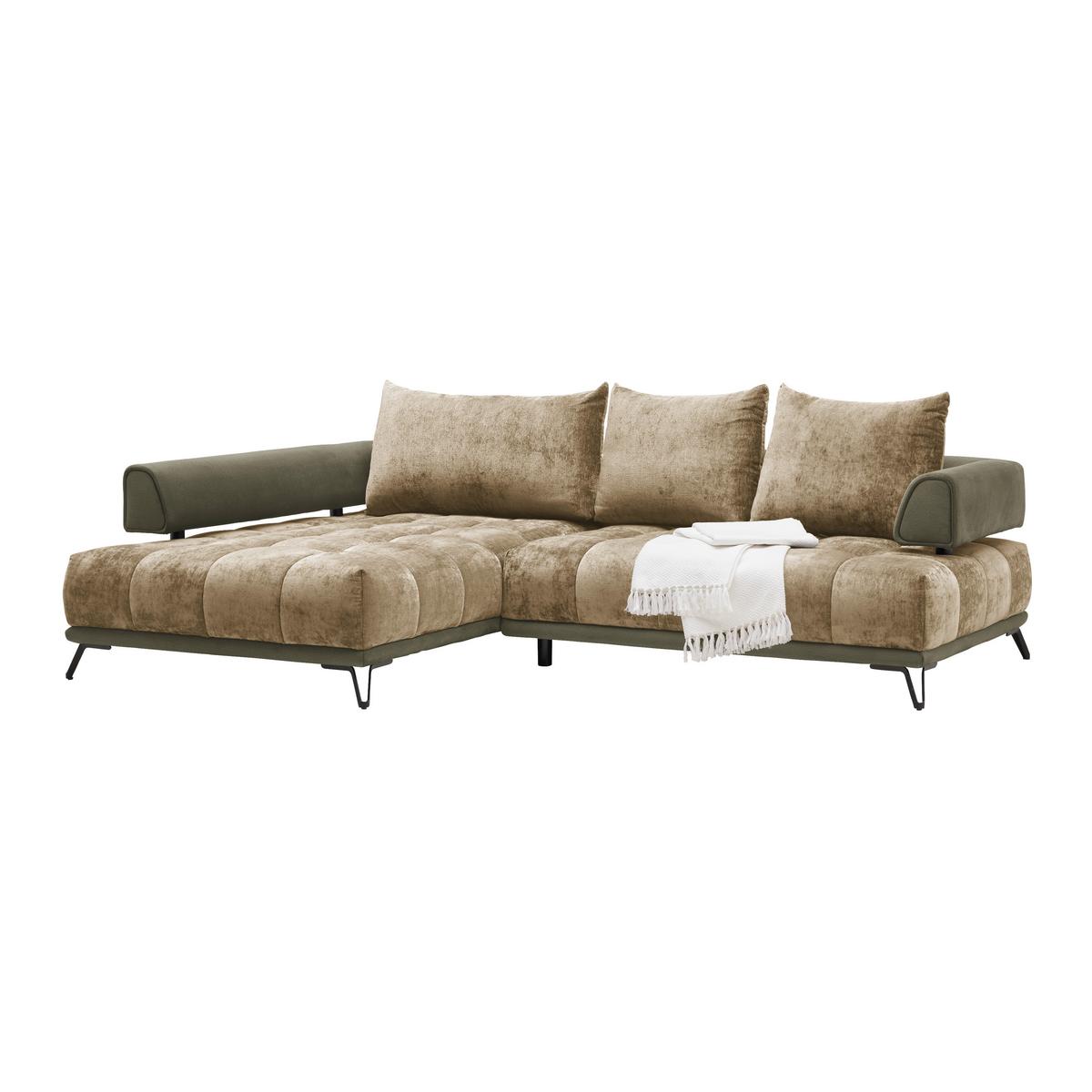 Ecksofa Morgan Olivgrün - Schwarz/Olivgrün, MODERN, Textil/Metall (184/67-87/262cm) - Mömax