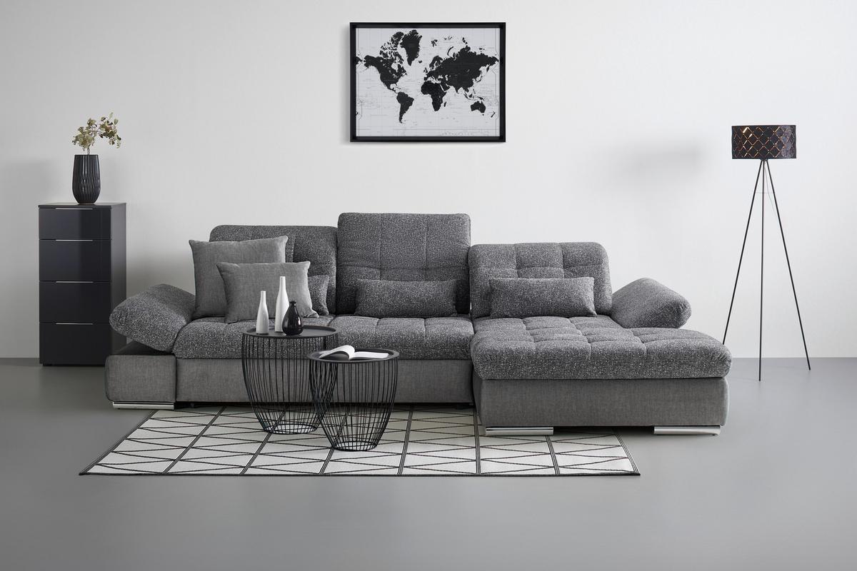 Sedežna Garnitura Sanfino, Siva, Ležišče, Predal - barve kroma/siva, Konvencionalno, kovina/tekstil (305/79-96/199cm) - Premium Living