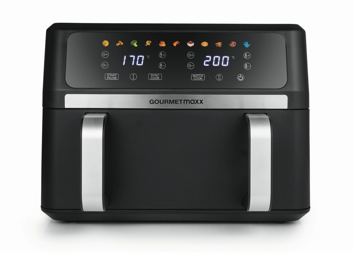 Heißluftfritteuse Gourmetmaxx Schwarz max. 2400 Watt - Edelstahlfarben/Schwarz, Basics, Kunststoff/Metall (40,5/35,4/29cm)