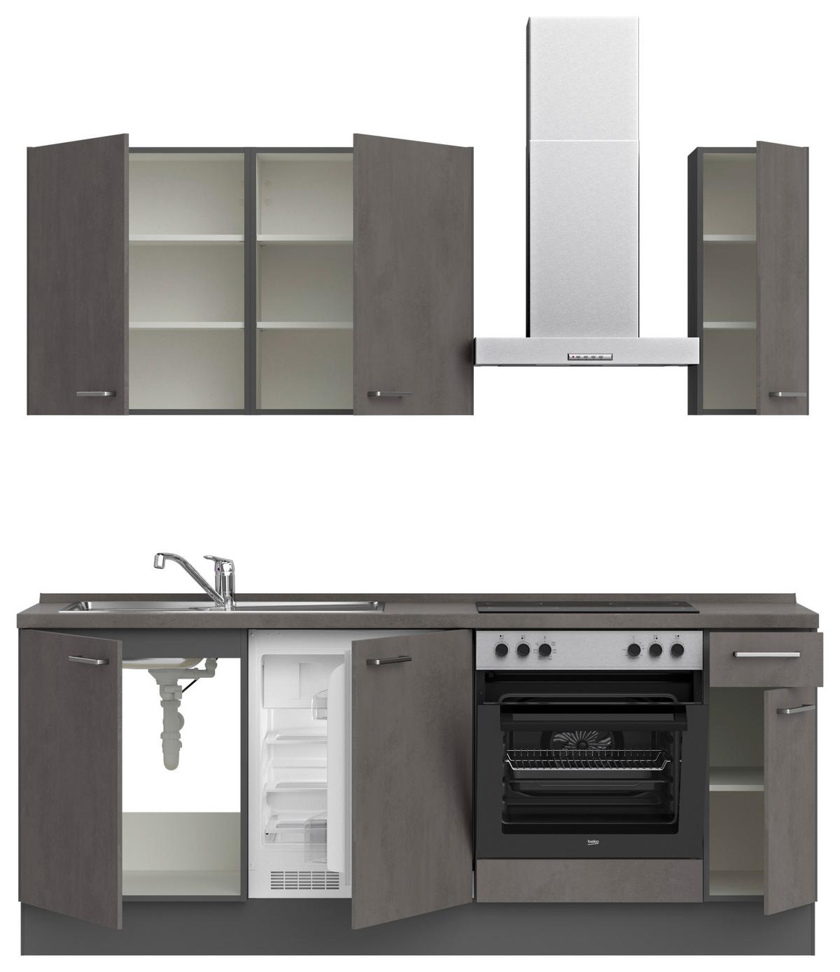 Küchenblock Riva Low m. Geräten Schieferfarben - Schieferfarben/Edelstahlfarben, MODERN, Holzwerkstoff/Metall (210cm) - Nobilia