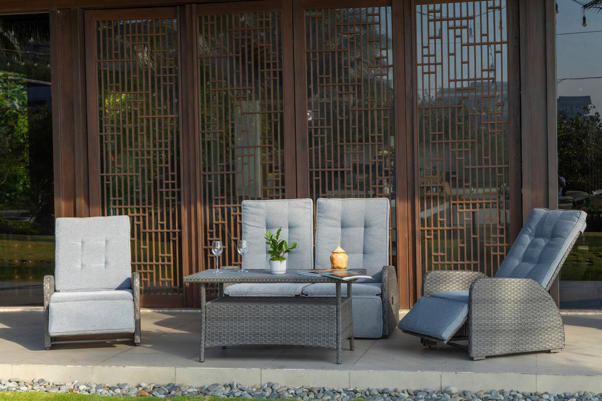 Lounge Garnitura Santander, Siva, 4-Delni Set - siva, Moderno, kovina/umetna masa - Beldano